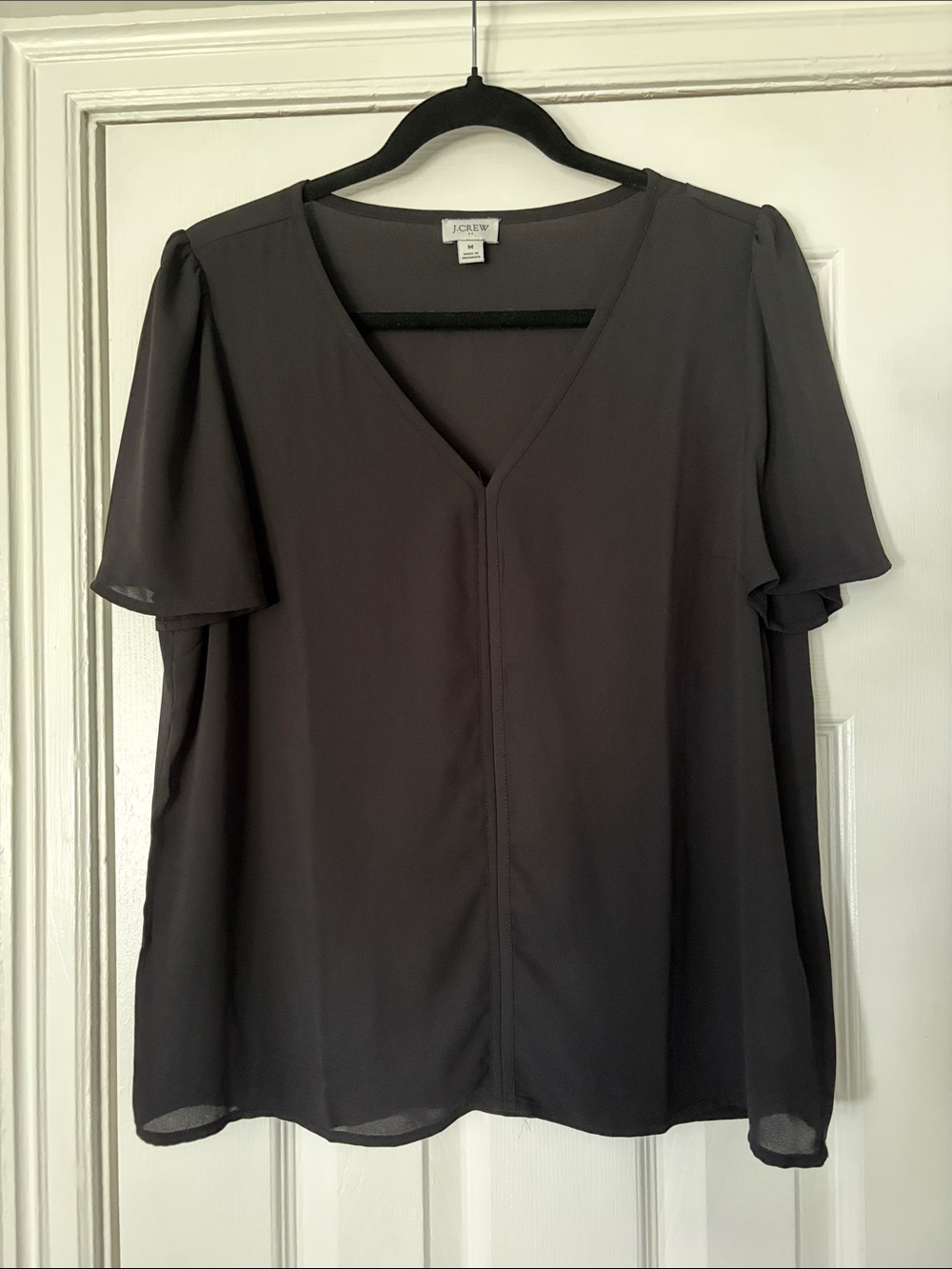 J. Crew V-Neck Flutter Sleeve Blouse — Charcoal